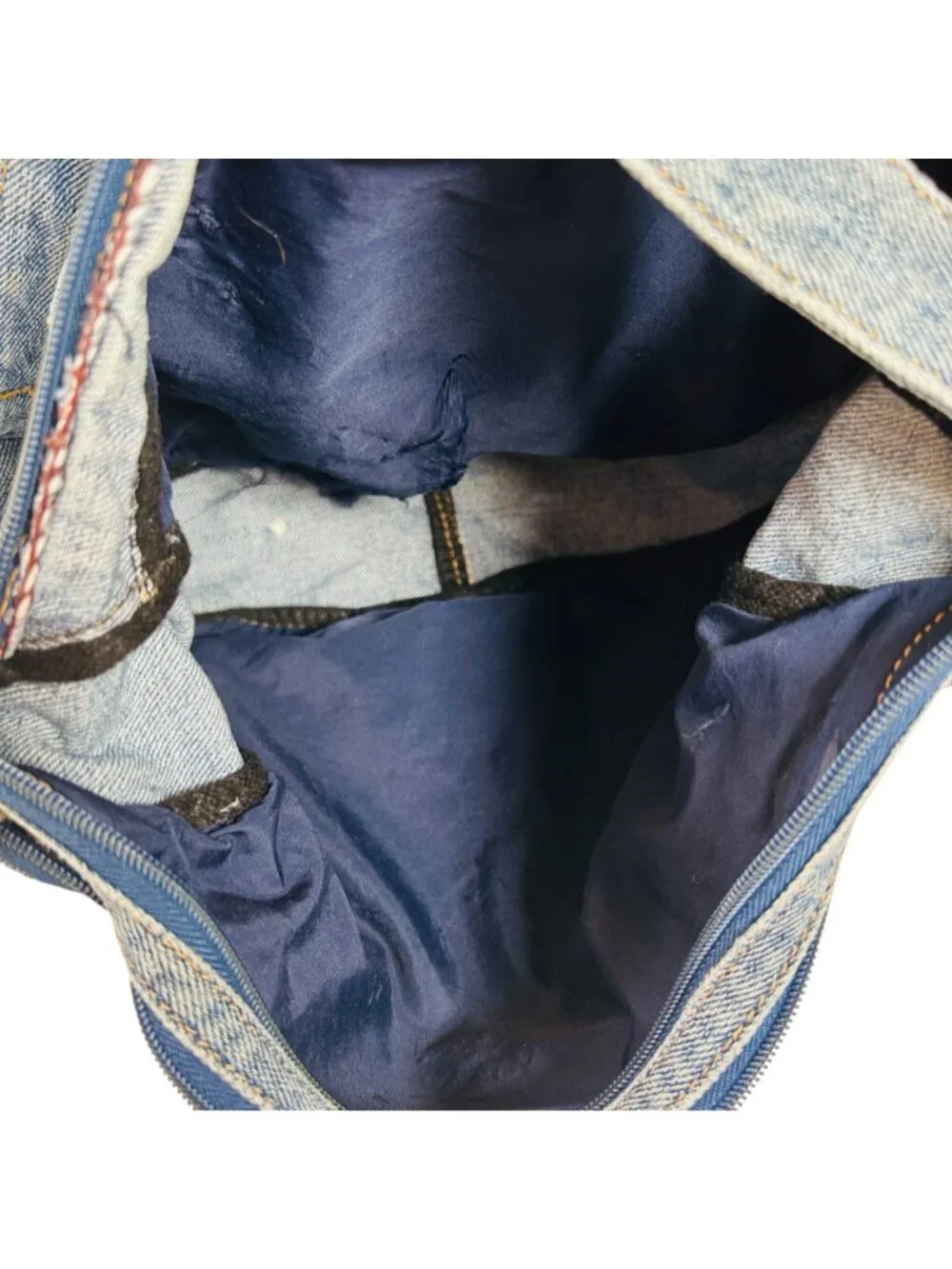 Vintage Upcycled Denim Handbag Shoulder Crossbody Handmade Festival Light Wash